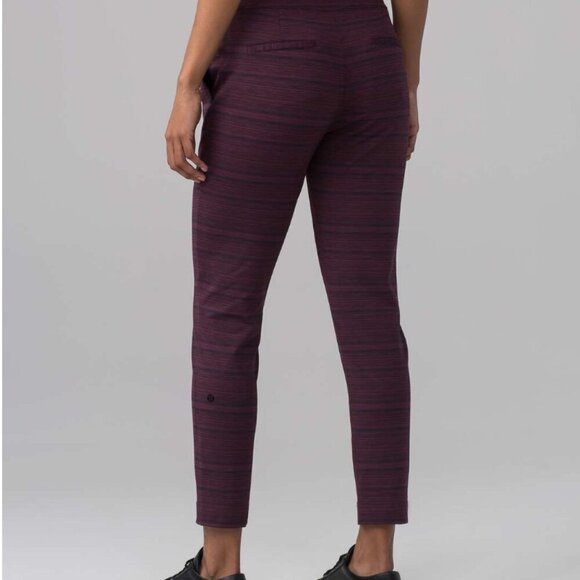 Lululemon Jet Crop Slim Leggings Pants Elastic Waist Striped Maroon Red Size 2 - Picture 6 of 8